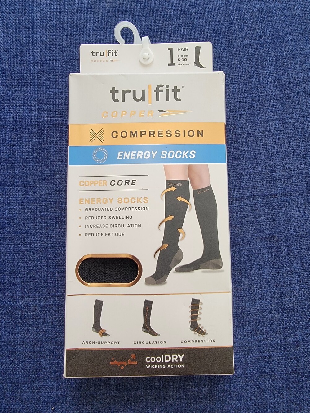 Trufit Copper Energy Socks - Black, Size 5-10
